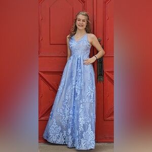 BCX Light Blue Floral Lace Maxi Dress